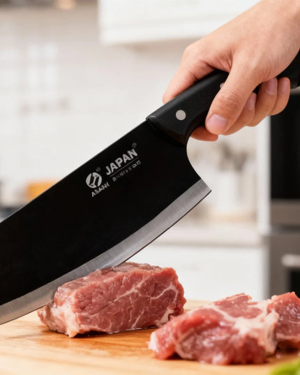 The stainless steel kitchen knife is a lightweight and sharp tool suitable