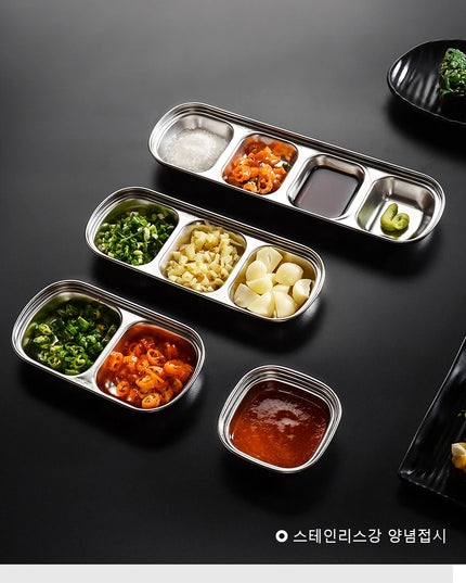 Stainless Steel Divided Dip Bowls Sauce Plate Seasoning
