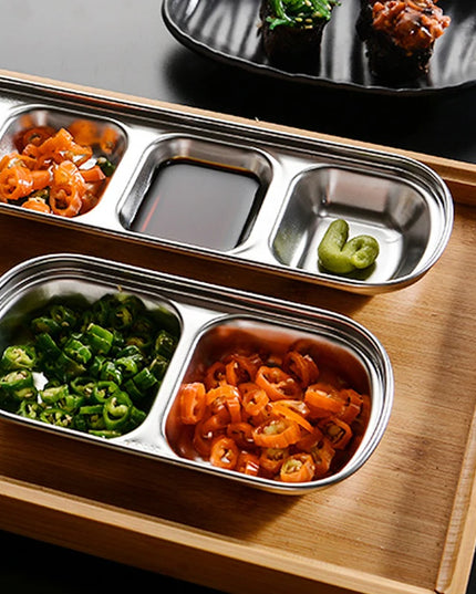 Stainless Steel Divided Dip Bowls Sauce Plate Seasoning