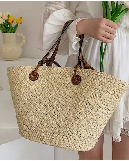 Handmade Straw Tote Bag Large Capacity Woven Brand