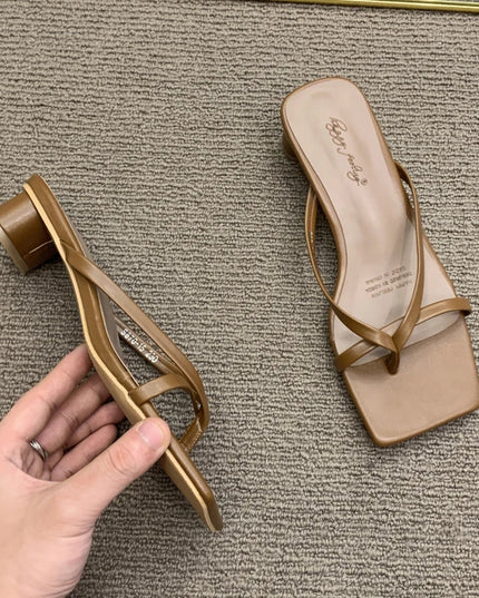 High Heels Comfortable New Summer Solid Leather Slippers Female