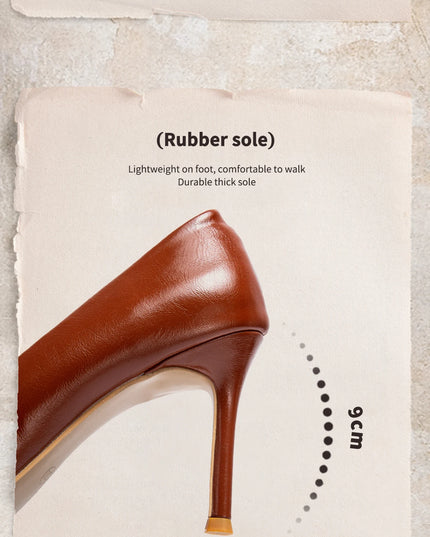 Heels 9CM Woman Black Shoes Leather Shoes Pointed