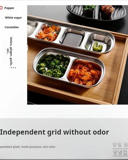 Stainless Steel Divided Dip Bowls Sauce Plate Seasoning