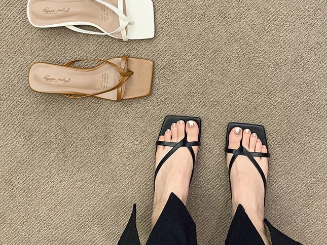 High Heels Comfortable New Summer Solid Leather Slippers Female