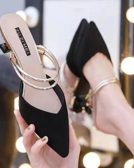 With Heel Pointed Toe Shoes Green Mules Summer