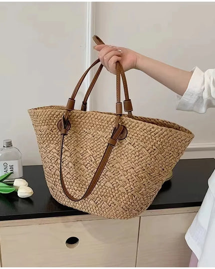 Handmade Straw Tote Bag Large Capacity Woven Brand