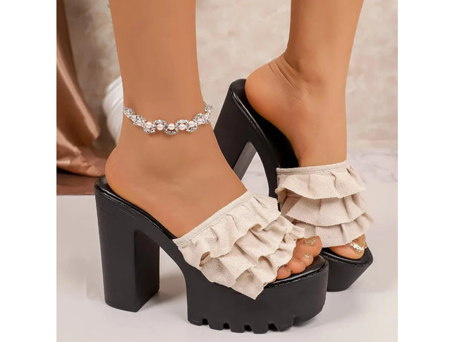 Women Summer Fashion Heel Platform Slippers Mules Slip