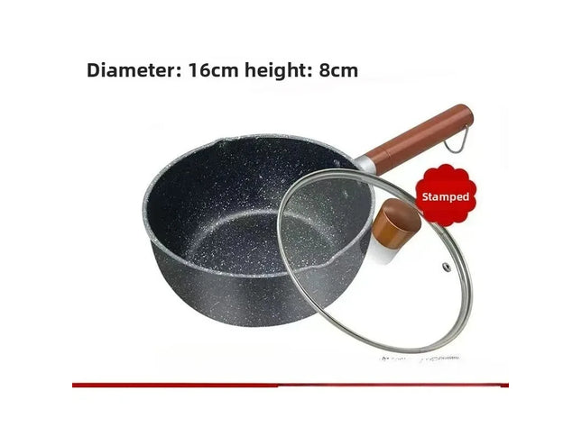 14cm/16cm Non-Stick Sauce Pan Soup Pot Wooden Handle