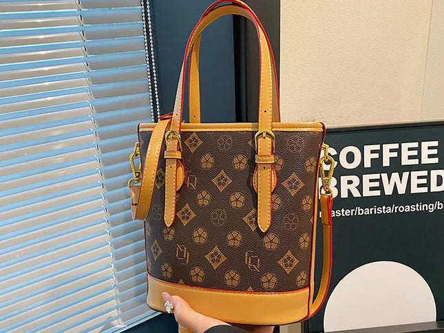 Fashion bucket bag for women with vintage print and versatile design