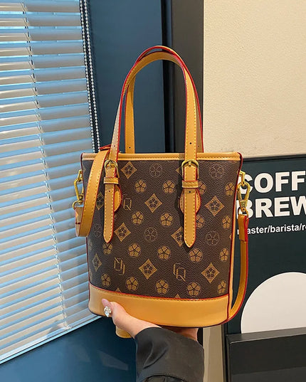 Fashion bucket bag for women with vintage print and versatile design