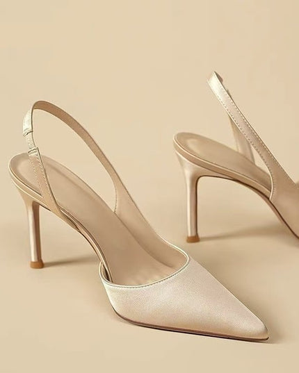 Minimalist Satin Pointed Toe Slingback High Heels
