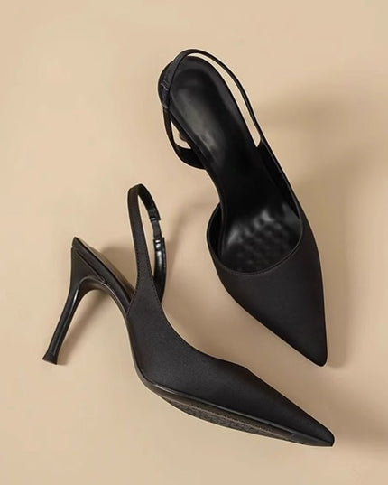 Minimalist Satin Pointed Toe Slingback High Heels