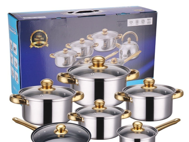 Stainless Steel Gold Handle Pot Set Non-stick Pan Stainless Pots Suit